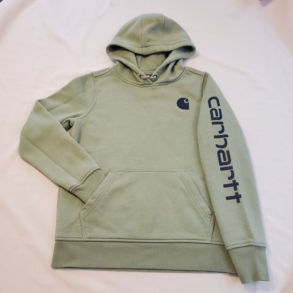 Carhartt Womens S XS Relaxed Fit Midweight Logo Long Sleeve Hoodie Mint Green